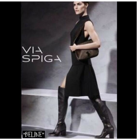 NEW Via Spiga Pebbled Leather Over The Knee OTK Chunky Heel Almond Boots 5.5 NIB - Picture 11 of 16